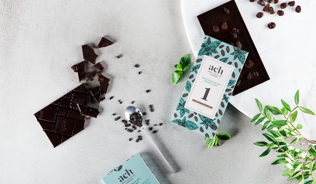 dark vegan chocolate with mint and raisins