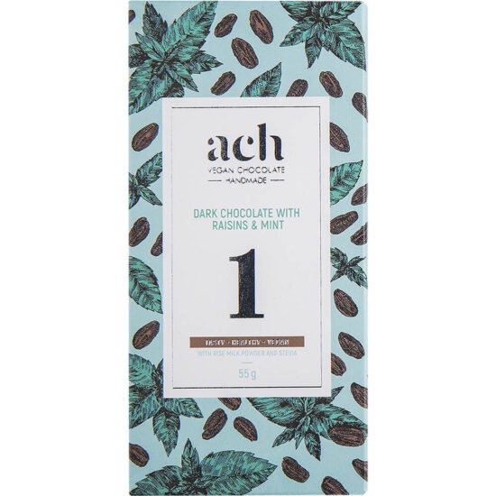 Organic Mint Flavored Dark Chocolate with Raisins Ach Chocolate
